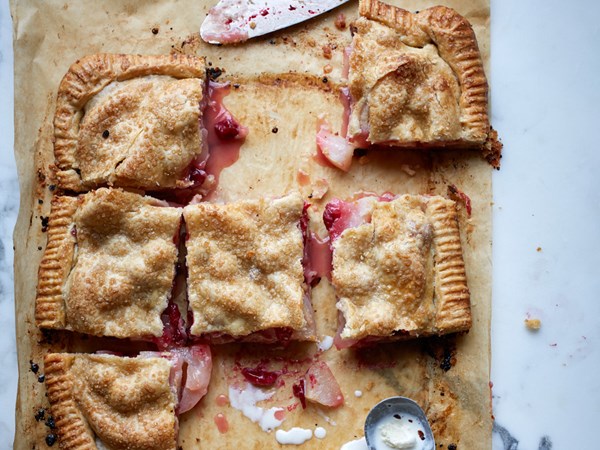 Pear-and-cranberry slab pie