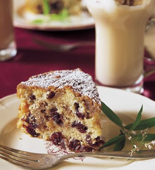 Pear and dried cherry frangipane cake