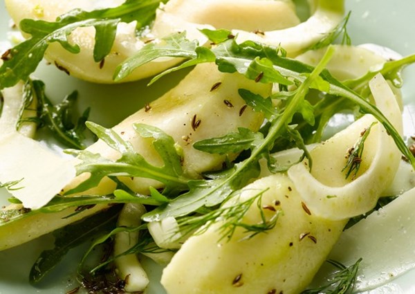 Pear and fennel salad with caraway and pecorino