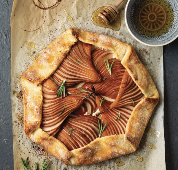 Pear and honeyed goat cheese galette