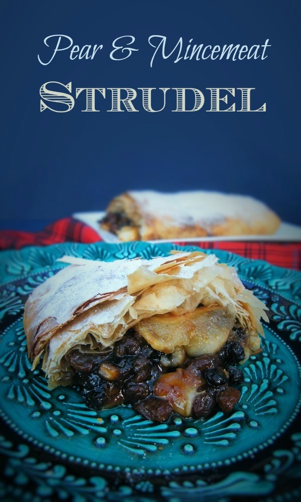 Pear and mincemeat strudel