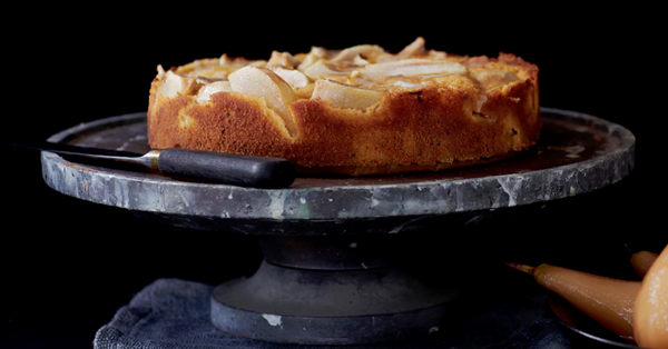 Pear and polenta cobnut cake
