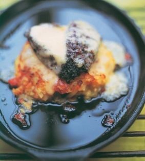 Pear and potato rösti with black pudding and raclette