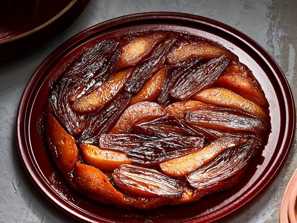 Pear and shallot tarte Tatin with whipped goat cheese