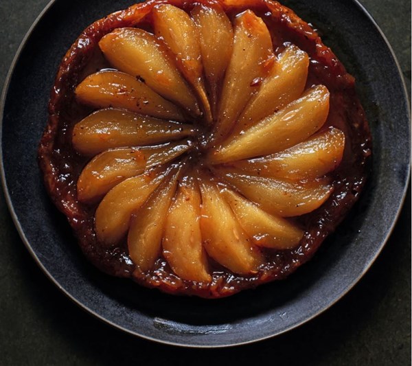 Pear and star anise tarte Tatin with buttermilk ice cream
