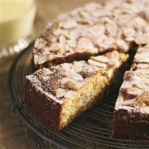 Pear and stem ginger muffin cake with spiked crème Anglaise