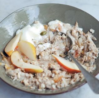 Pear and walnut Bircher muesli