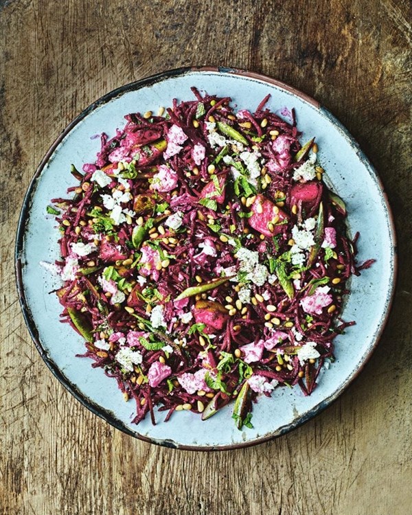 Pear, beetroot, feta and mint salad