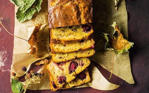 Pear, blackberry and walnut cake