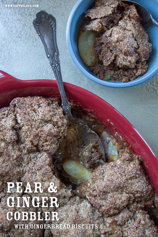 Pear cobbler with gingerbread biscuits