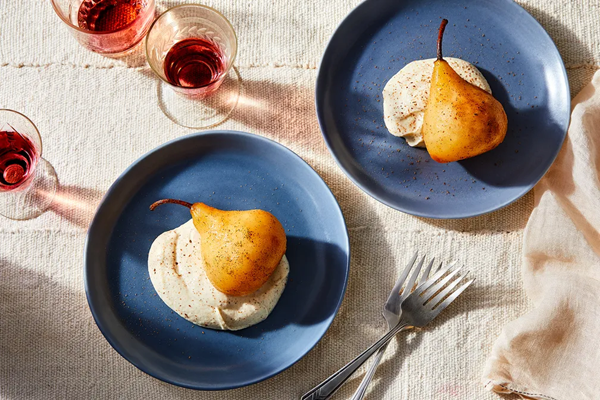 Pear confit with cardamom crème fraîche