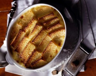 Pear cornmeal bread pudding