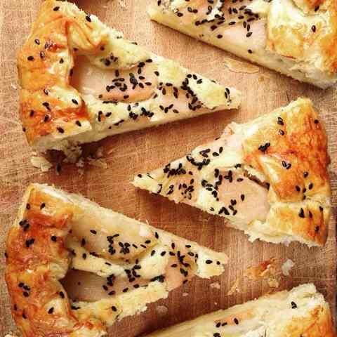 Pear frangipane tart with black sesame seeds