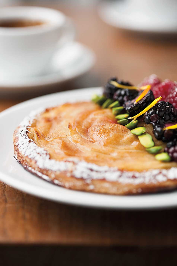 Pear galette on brioche pastry