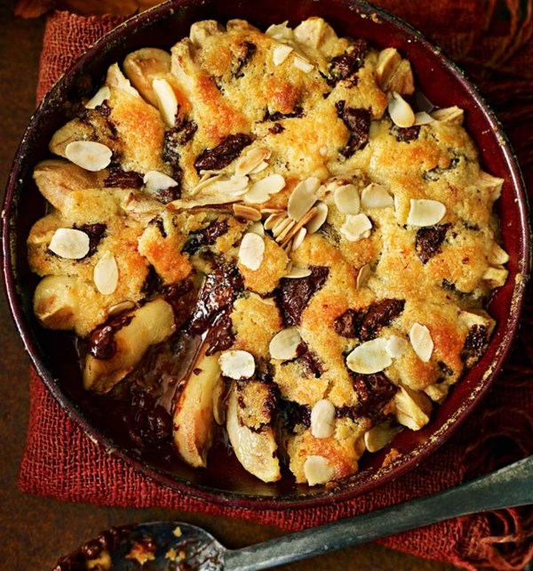 Pear, ginger and chocolate cobbler