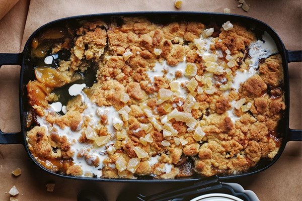 Pear, ginger and golden syrup crumble