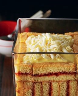 Pear, Grand Marnier, and white chocolate trifle