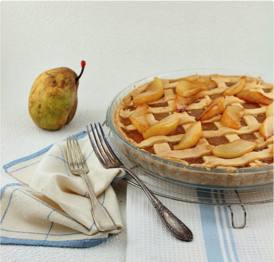 Pear jam crostata with buttered caramelized pears