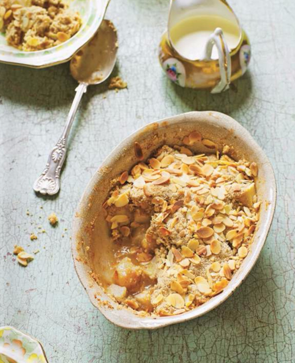 Pear, liquorice and almond crumble