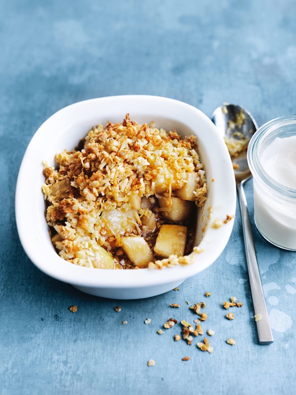 Pear, maple, quinoa and coconut crumbles