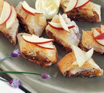 Pear, onion, and dry Jack cheese strudels