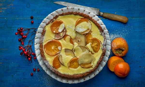 Pear, persimmon and ricotta crostata