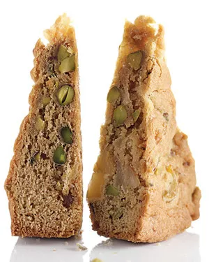 Pear, pistachio, and ginger blondies