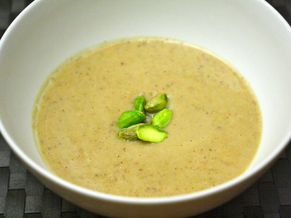 Pear, pistachio, and parsnip soup 