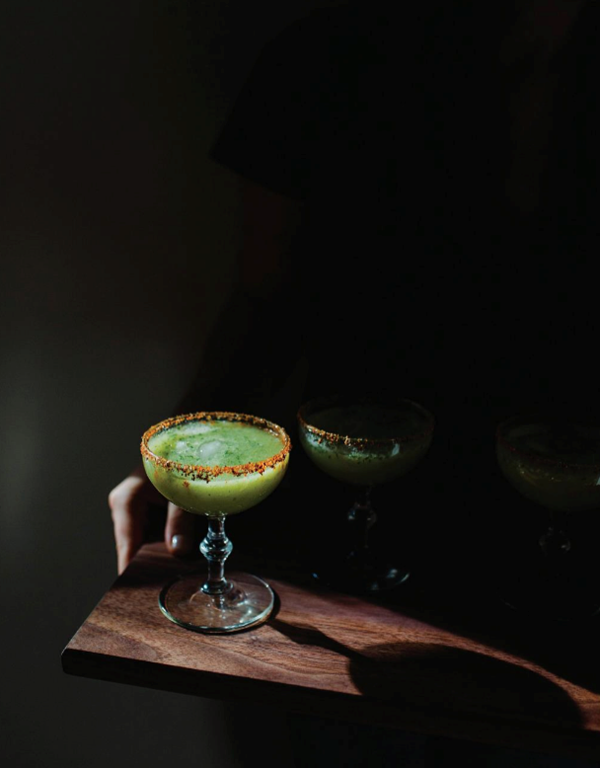 Pear pitcher margaritas with chile-lime rims