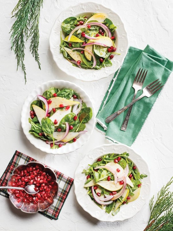 Pear-pomegranate salad with maple-cider vinaigrette