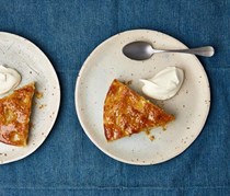 Pear, stem ginger and sesame cake