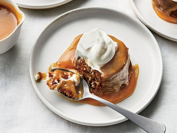Pear sticky toffee cakes with miso-caramel sauce