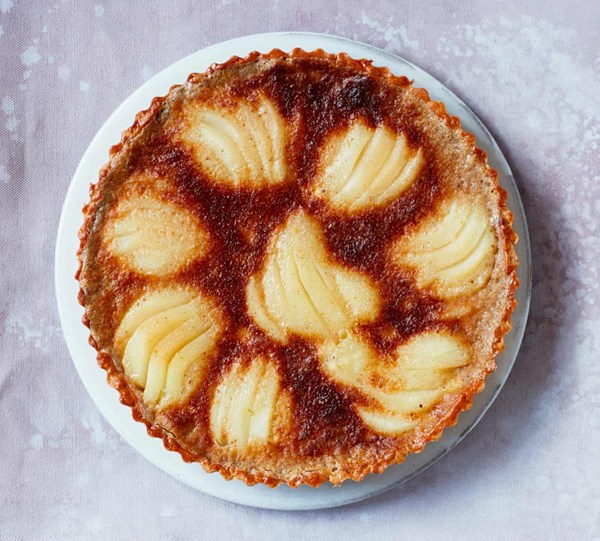 Pear tart with creme fraiche and cinnamon