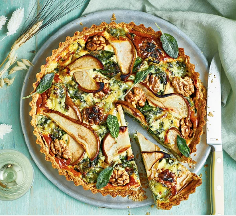 Pear, walnut & blue cheese tart