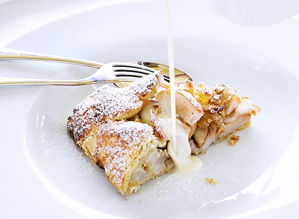 Pear, walnut & ginger pie with vanilla custard