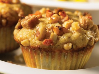 Pear, walnut and bacon muffins