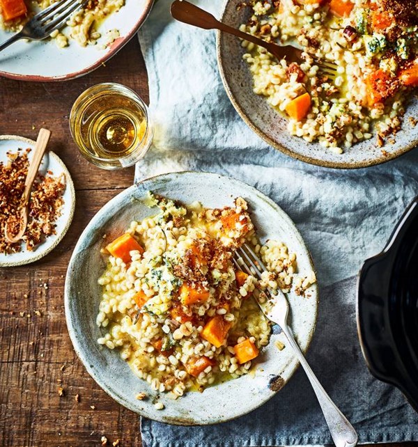 Pearl barley risotto with blue cheese and squash