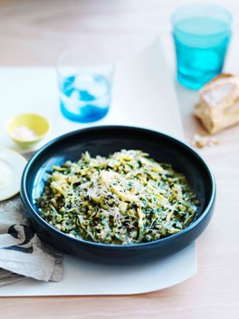 Pearl barley with artichokes, pecorino and nettle butter