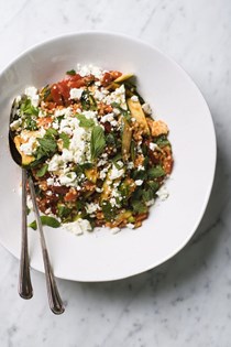 Pearl couscous and zucchini salad with tomato vinaigrette