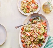 Pearl couscous salad with hot smoked trout & buttermilk dressing