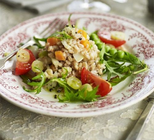 Pearled spelt salad with peas & gooseberries