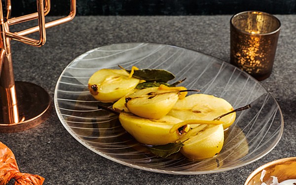 Pears baked with lemon, bay and Marsala