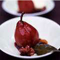 Pears in red wine with walnuts