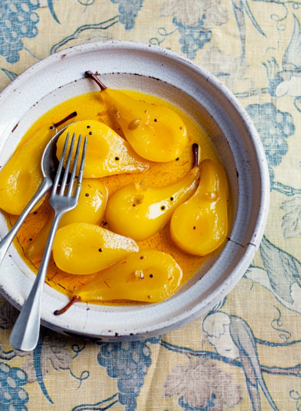 Pears poached in a saffron syrup recipe Eat Your Books
