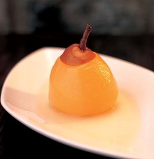 Pears poached in green ginger wine