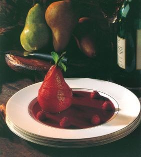 Pears poached in red wine