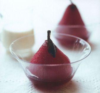 Pears poached in red wine