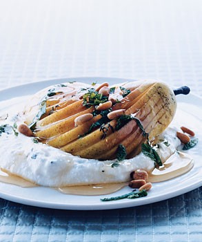 Pears with herbed ricotta and honey