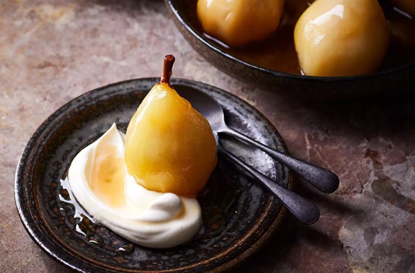 Pears with orange, cardamom & orange blossom water