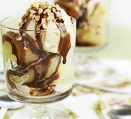Pears with speedy chocolate sauce
